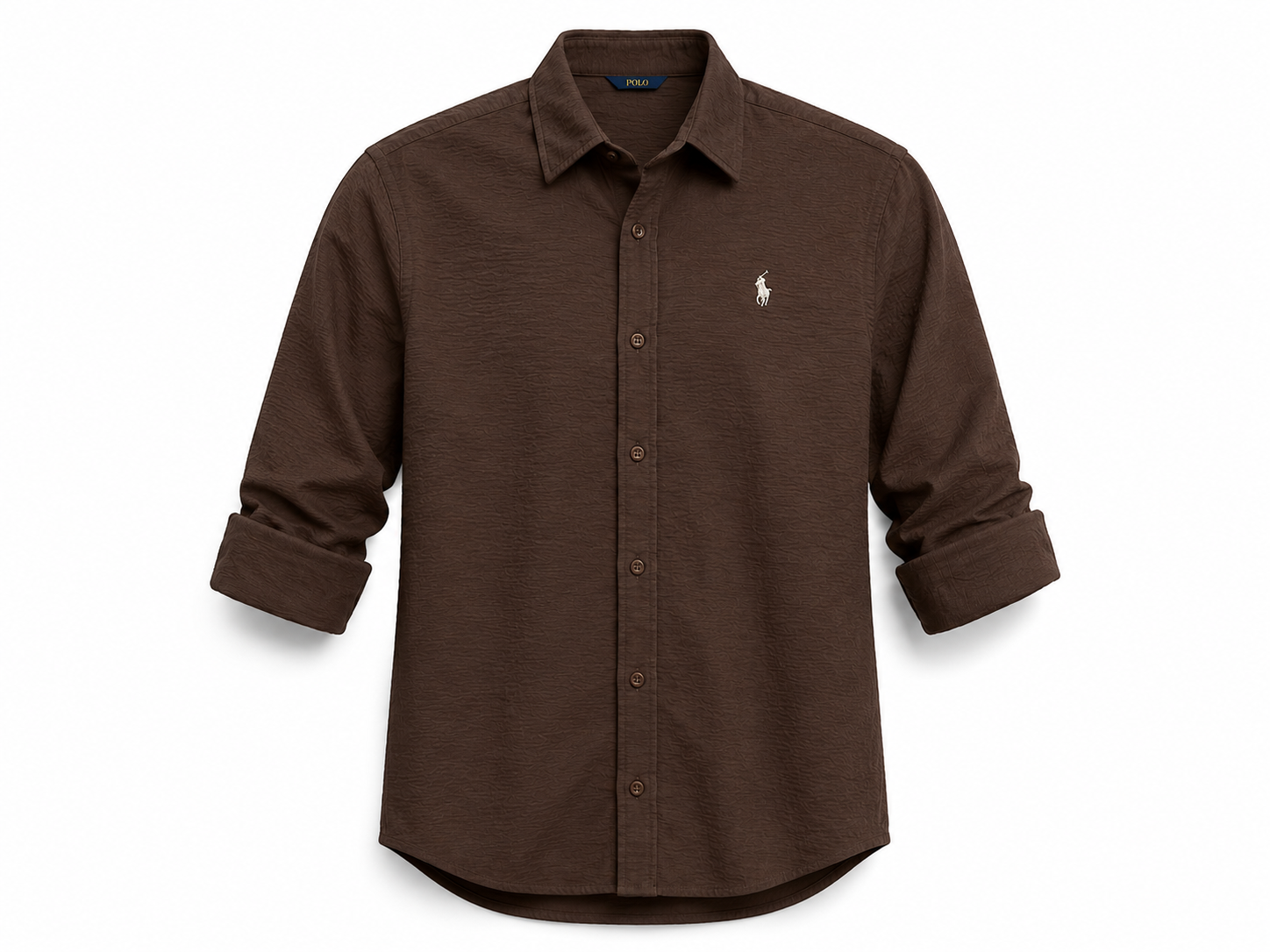 Men's Premium Brown Textured Button-Up Shirt – Casual Long Sleeve