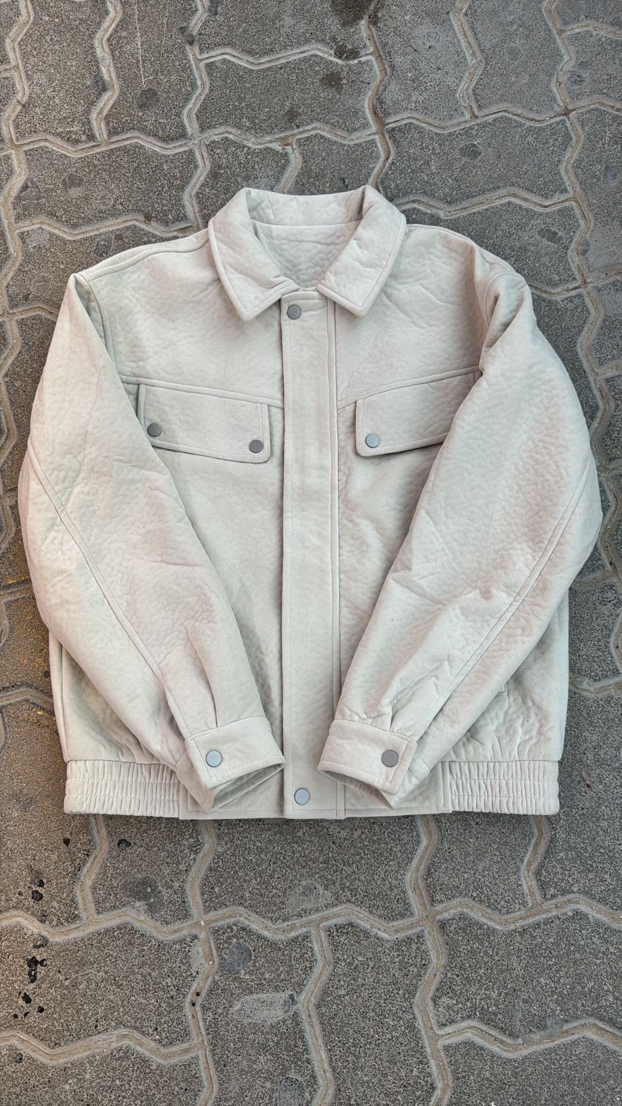 Off-White Textured Faux Leather Blouson Jacket