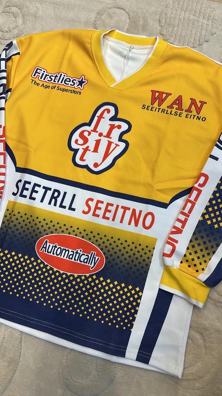 Free size Yellow & Navy Star Racing Jersey | Oversized "Firstlies" Graphic Top