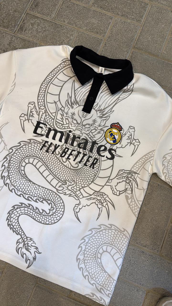 Real Madrid Dragon Special Edition Polo Shirt - White Oversized Fit
