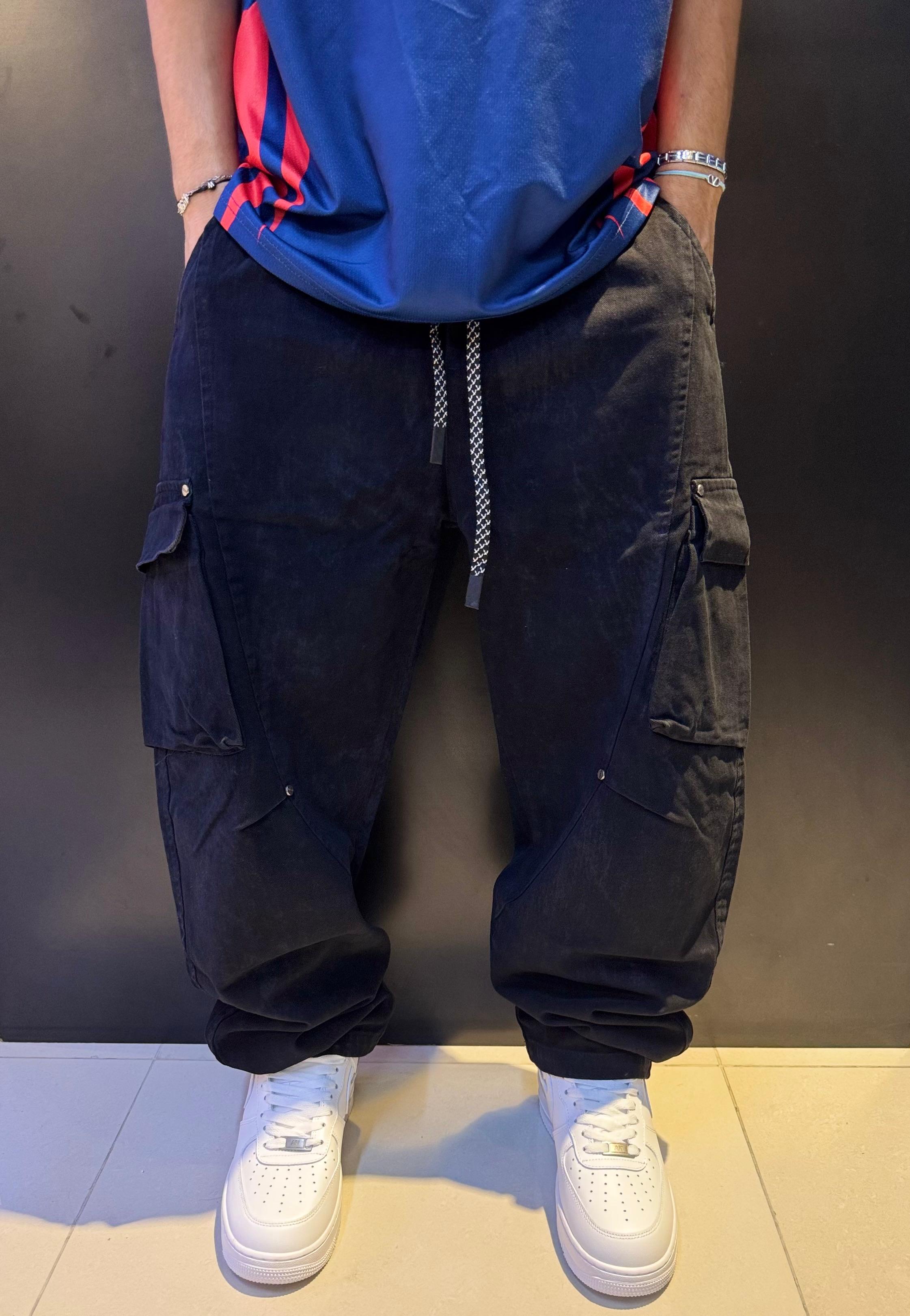 Men's Baggy Cargo Pants - Black