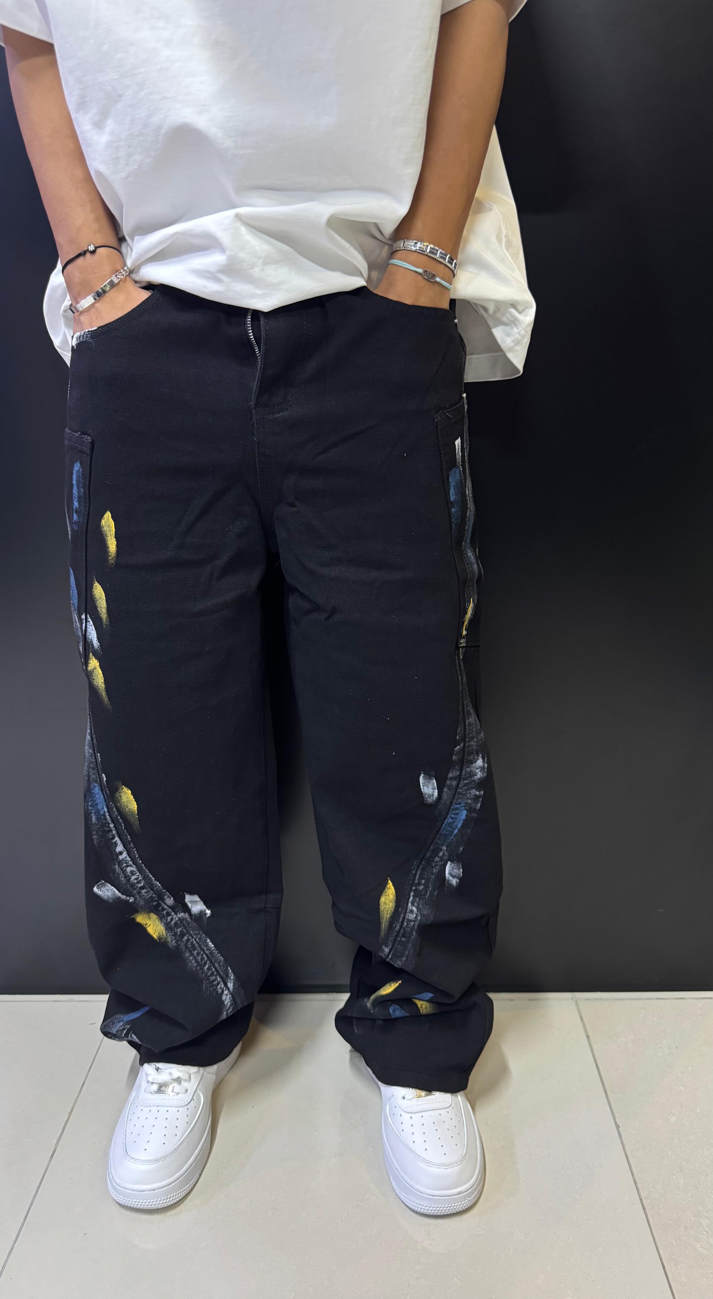 Streetstroke Cargo — Painted Black Utility Jeans