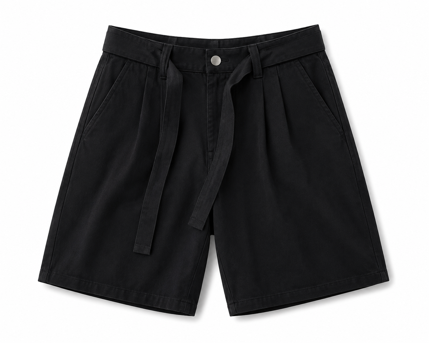 Premium Black Belted Tailored Shorts