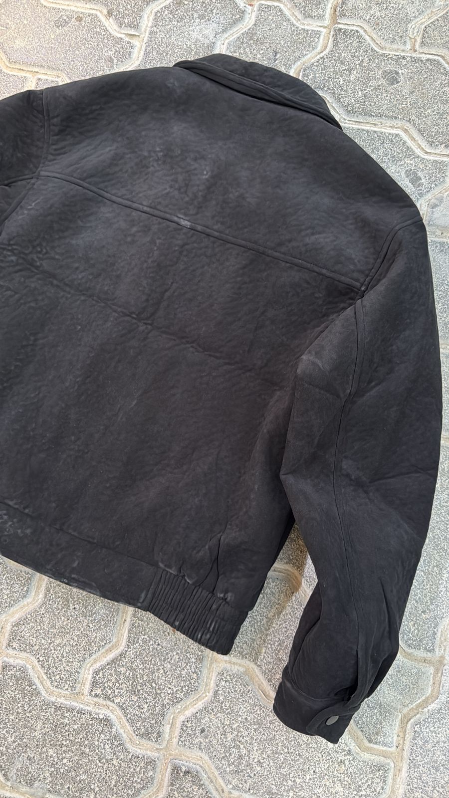 Men's Black Textured Blouson Jacket with Zip Closure
