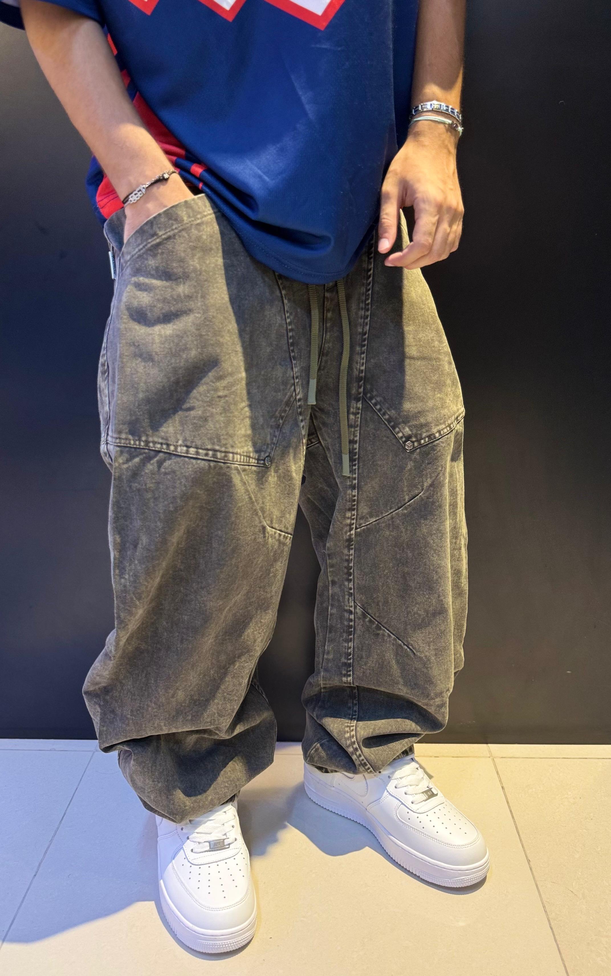Baggy Washed Denim Cargo Pants