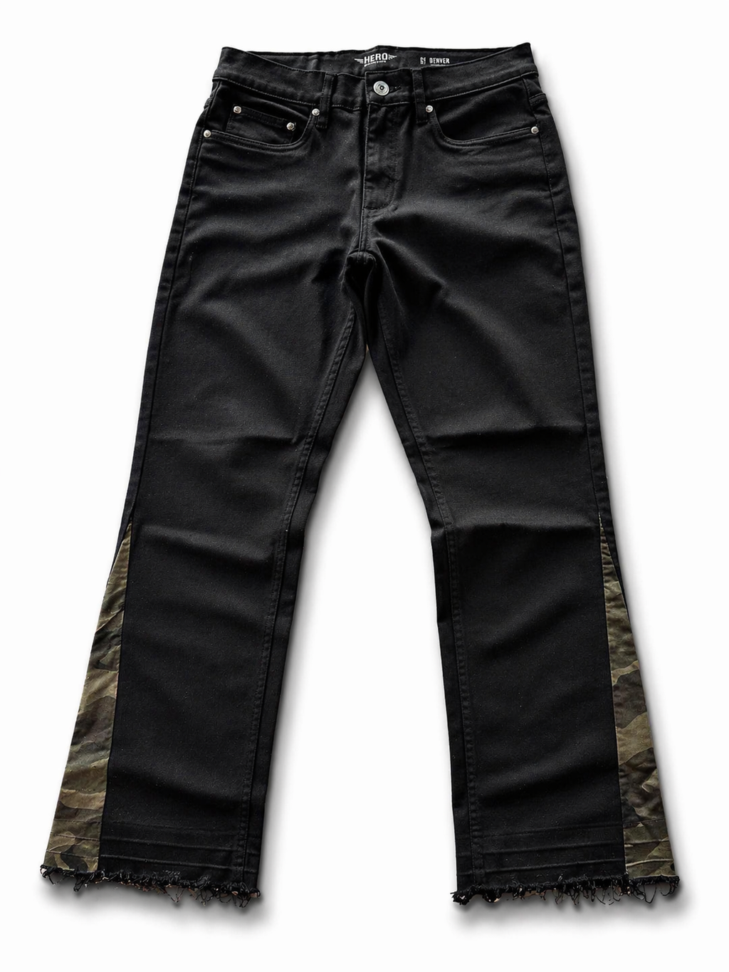 Black Denim Jeans with Camo Side Panels