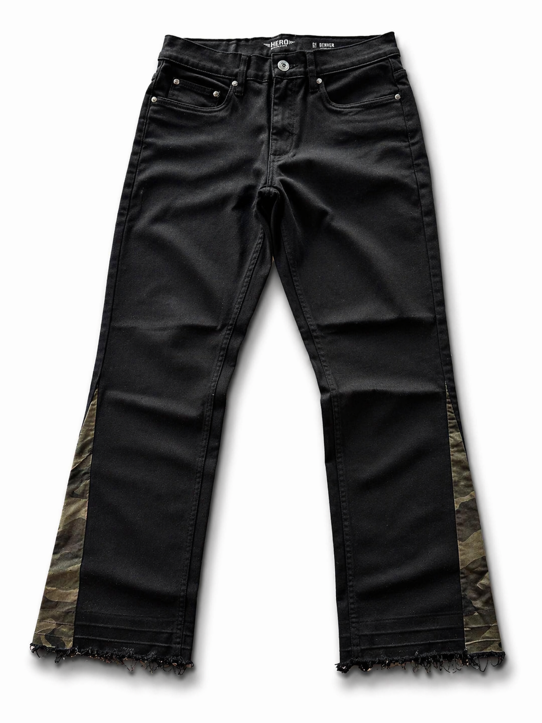 Black Denim Jeans with Camo Side Panels