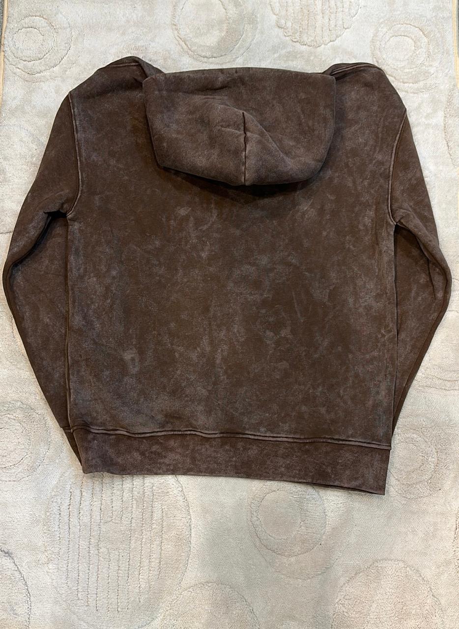 Vintage-Washed Brown Hoodie with Studded 'POLI!' Embroidered Logo