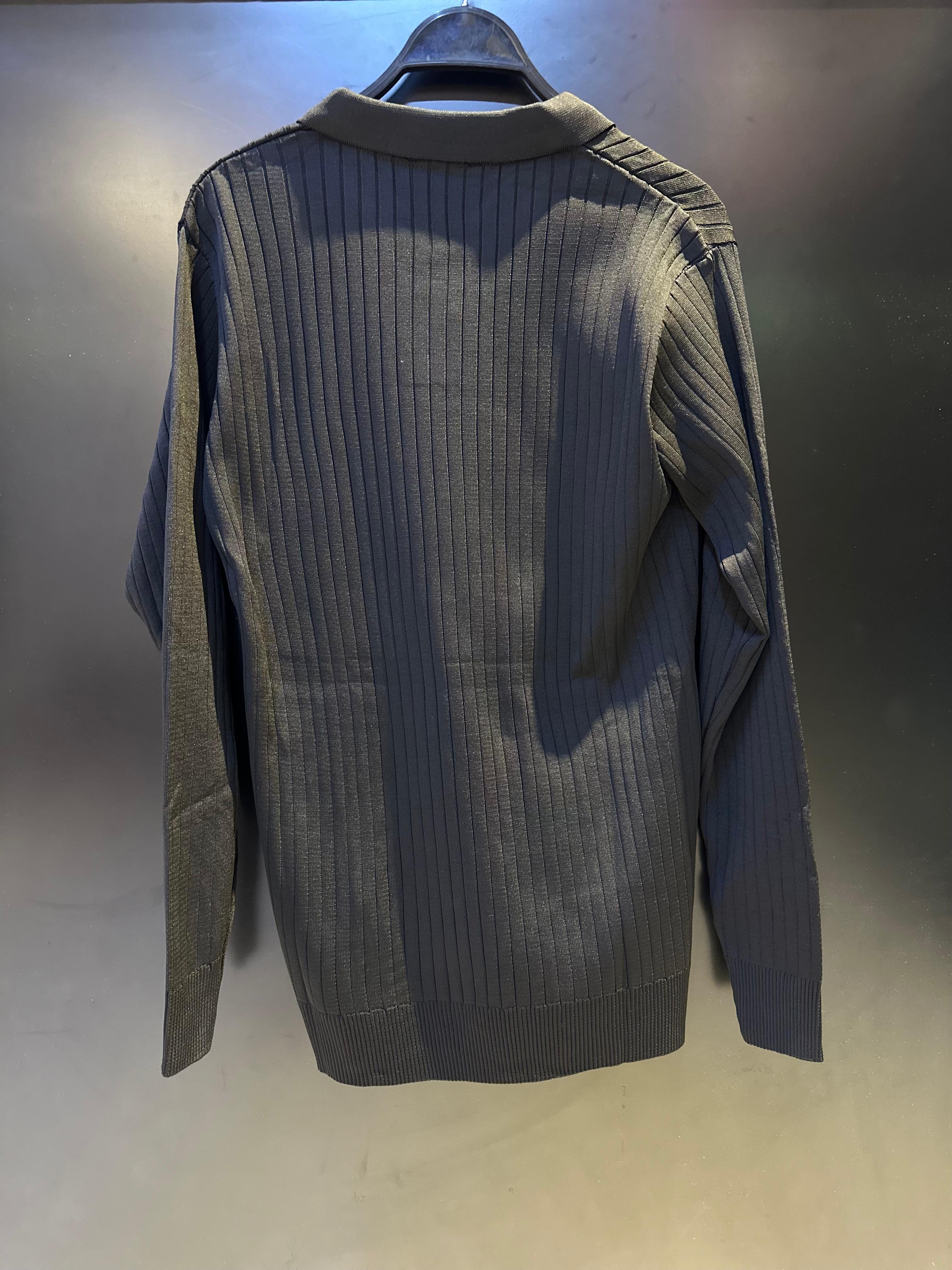 Zara Dark Charcoal Ribbed Knit Long-Sleeve Polo