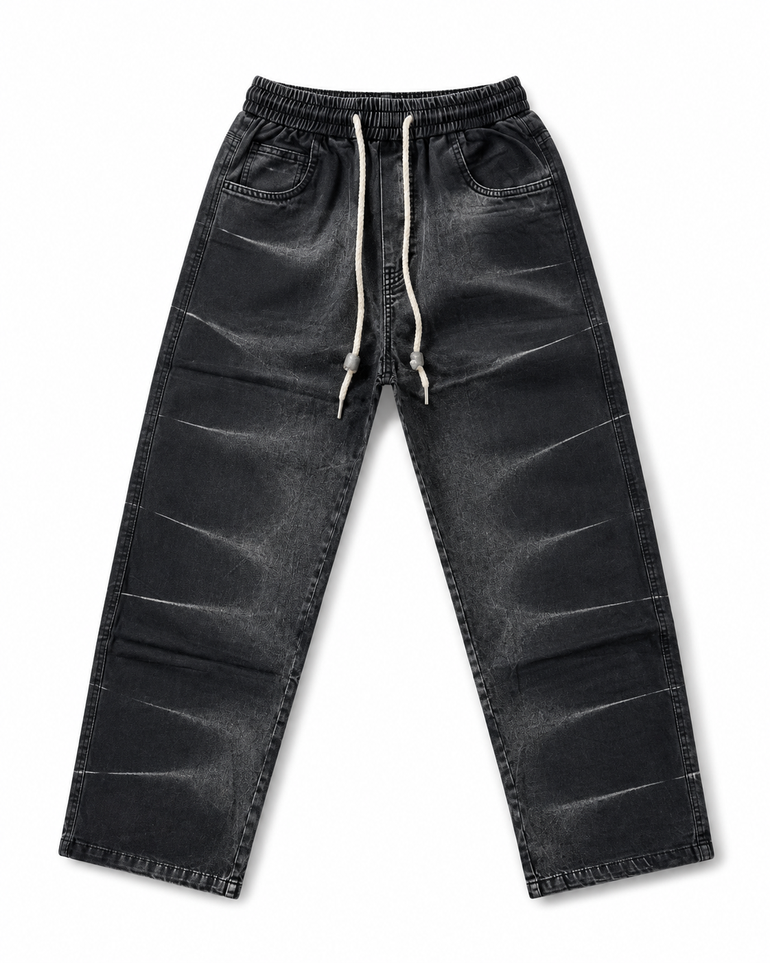 Urban Black Washed Denim Jogger Jeans – Premium Relaxed Fit Drawstring Pants