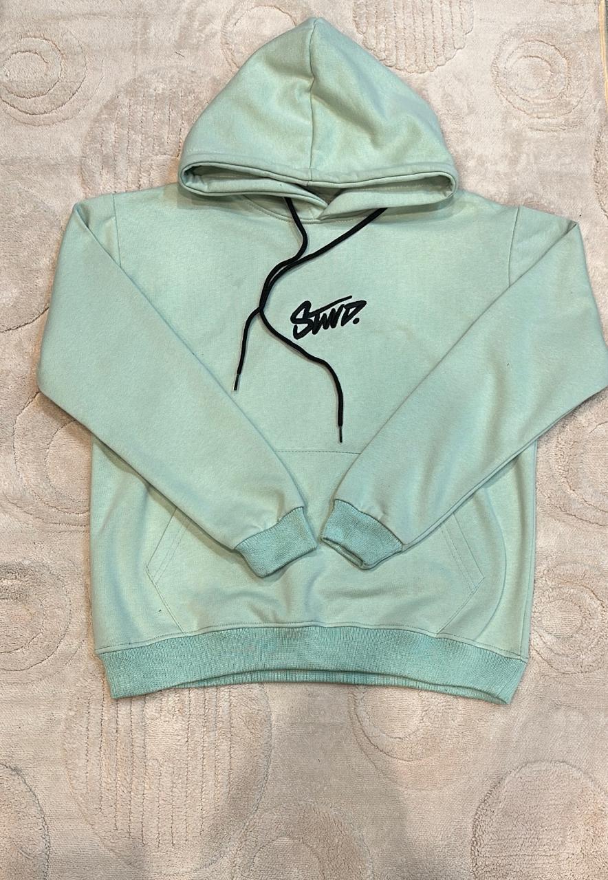 STWD Seafoam Green Hoodie | Pastel Pullover with Black Accent