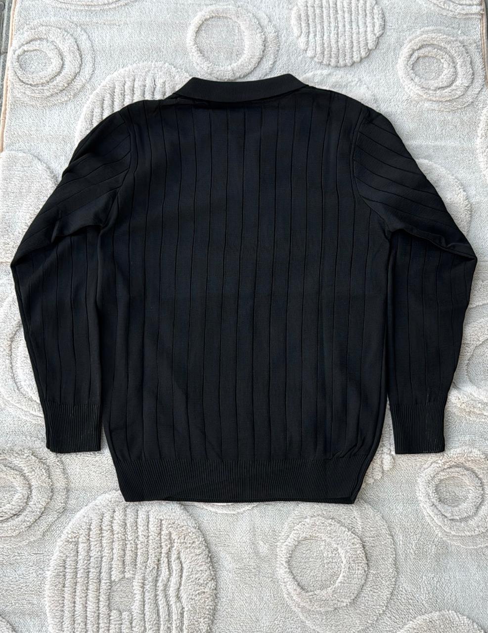 Sirylano Black Ribbed Knit Quarter-Zip Polo Sweater
