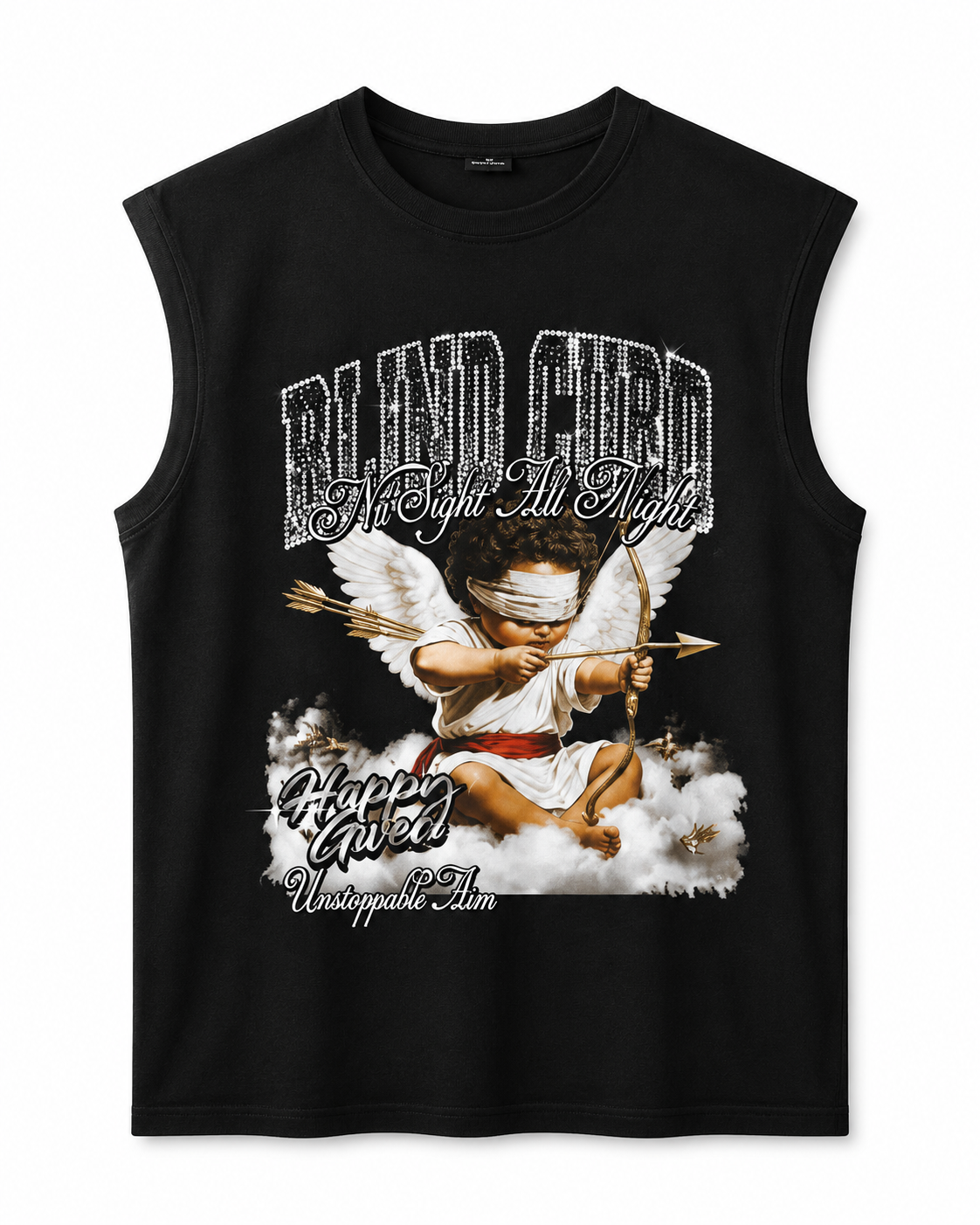 Black Blind Cupid Sleeveless Graphic T-Shirt