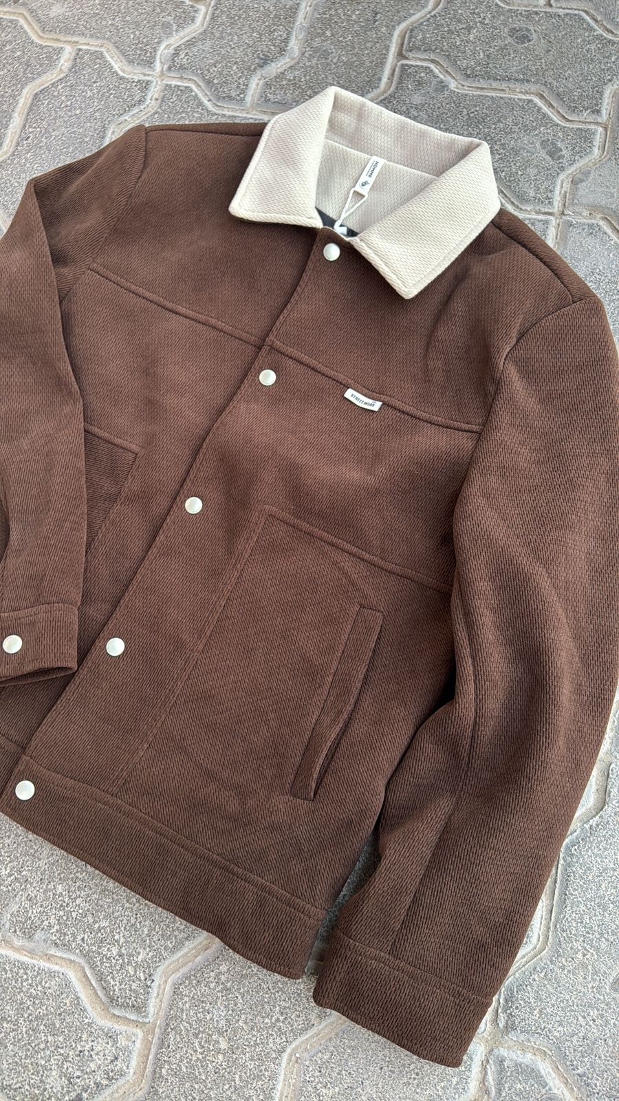 Brown Corduroy Workwear Jacket with Contrast Collar