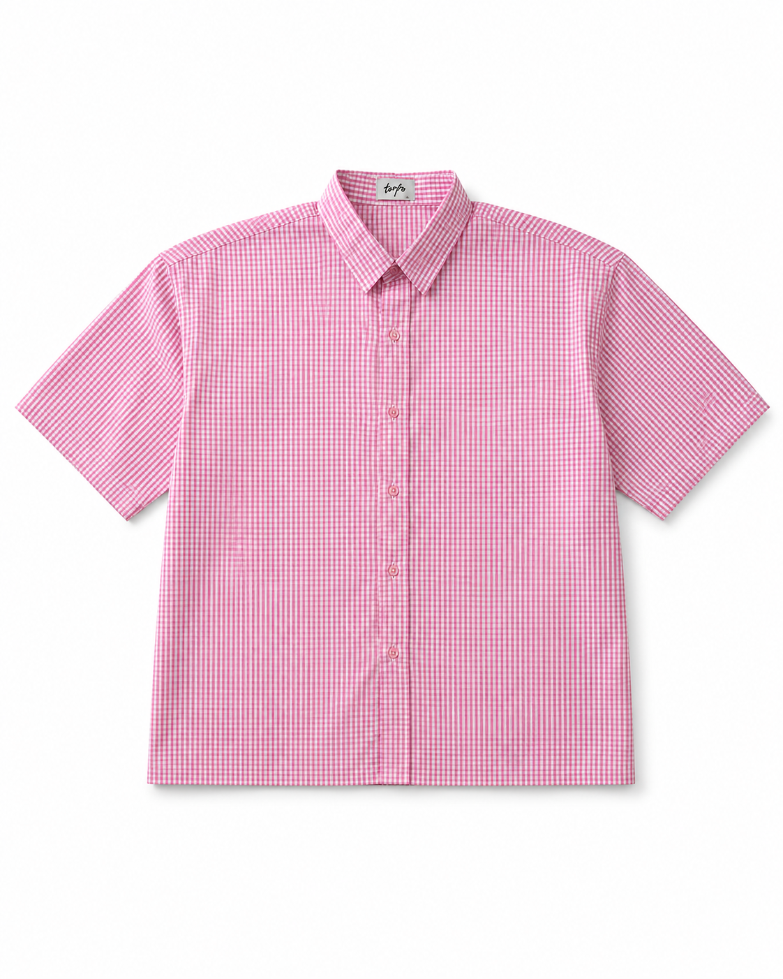 Dark Pink Gingham Short-Sleeve Shirt