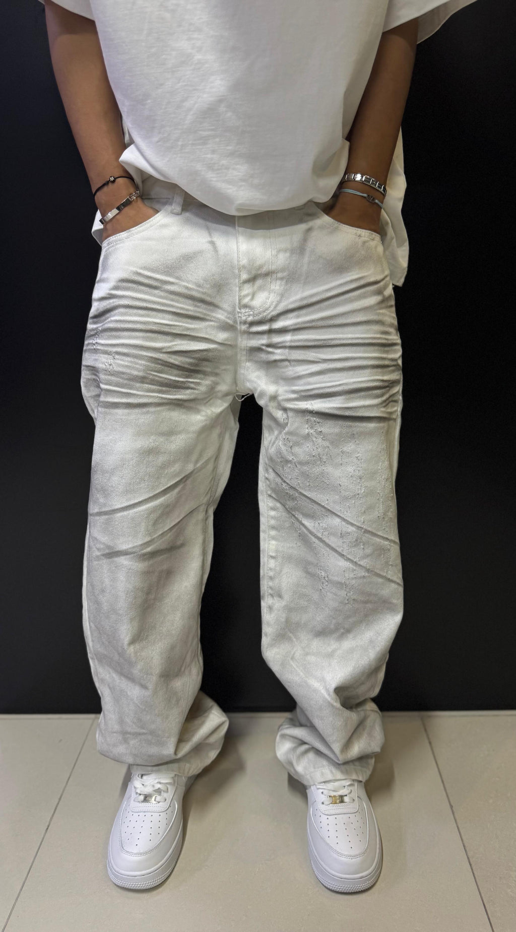 Monochrome Crease — Ice Wash Crinkle Jeans