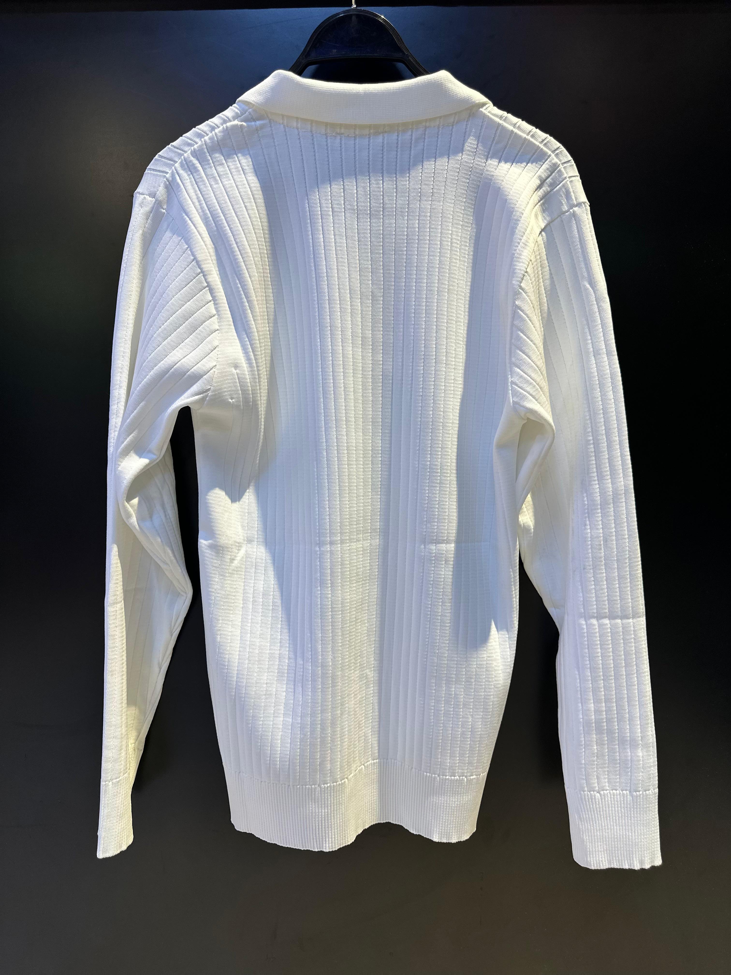 Zara Ivory Ribbed Knit Long-Sleeve Polo Sweater