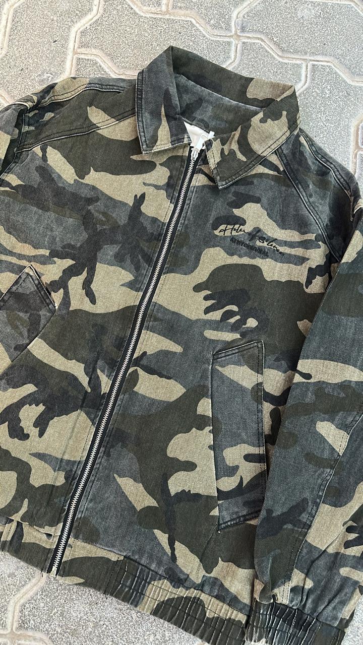 Camo Classic Woodland Camo Full-Zip Harrington Jacket | Utility Bomber with Script Logo