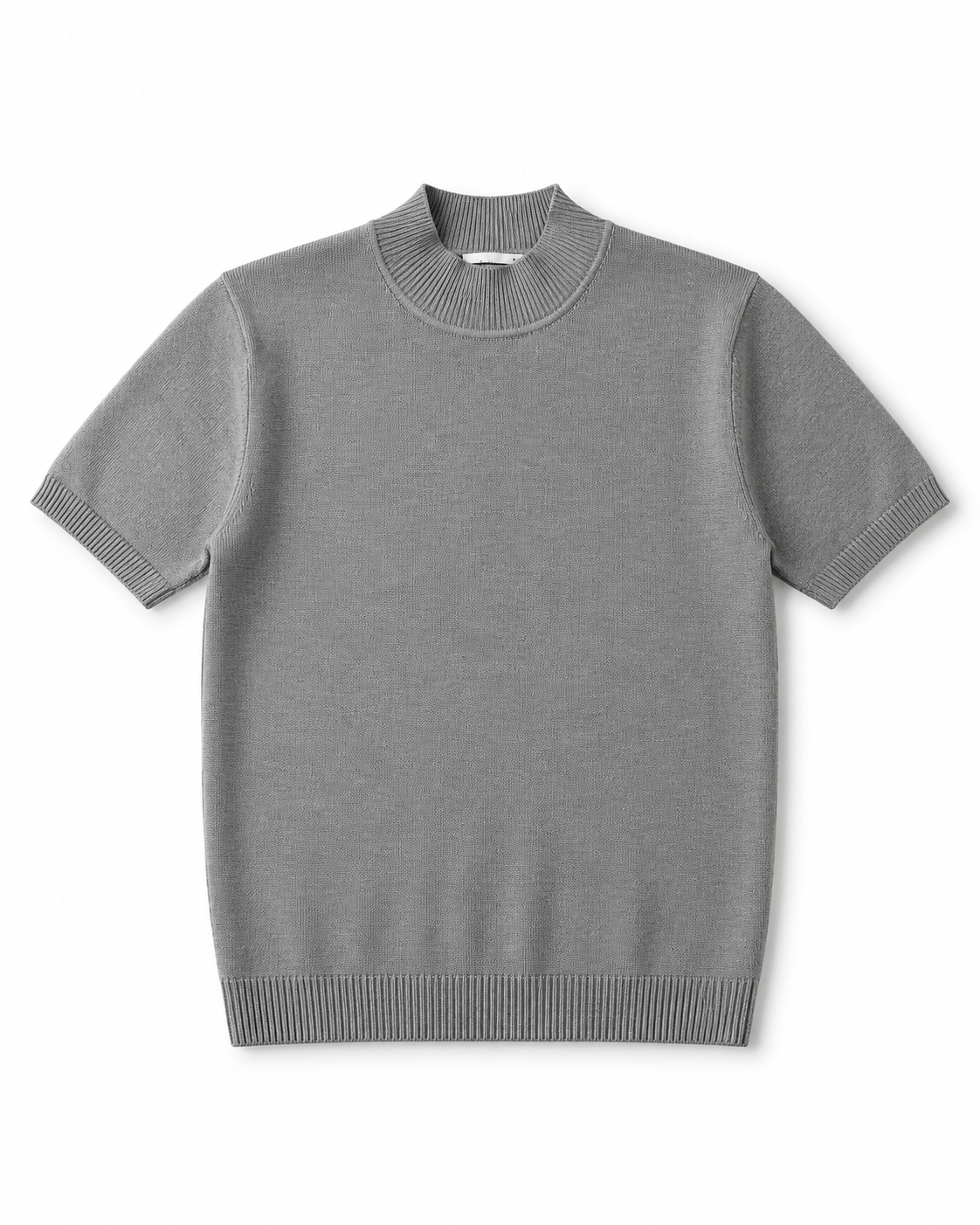 Light Grey Knitted Mock Neck Short Sleeve Sweater