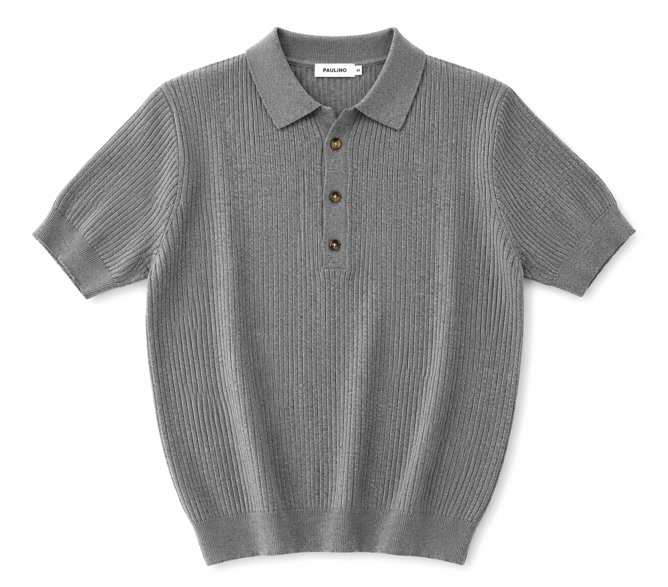 Elite Heather Grey Ribbed Knit Polo Shirt – Premium Smart Casual Short Sleeve Polo