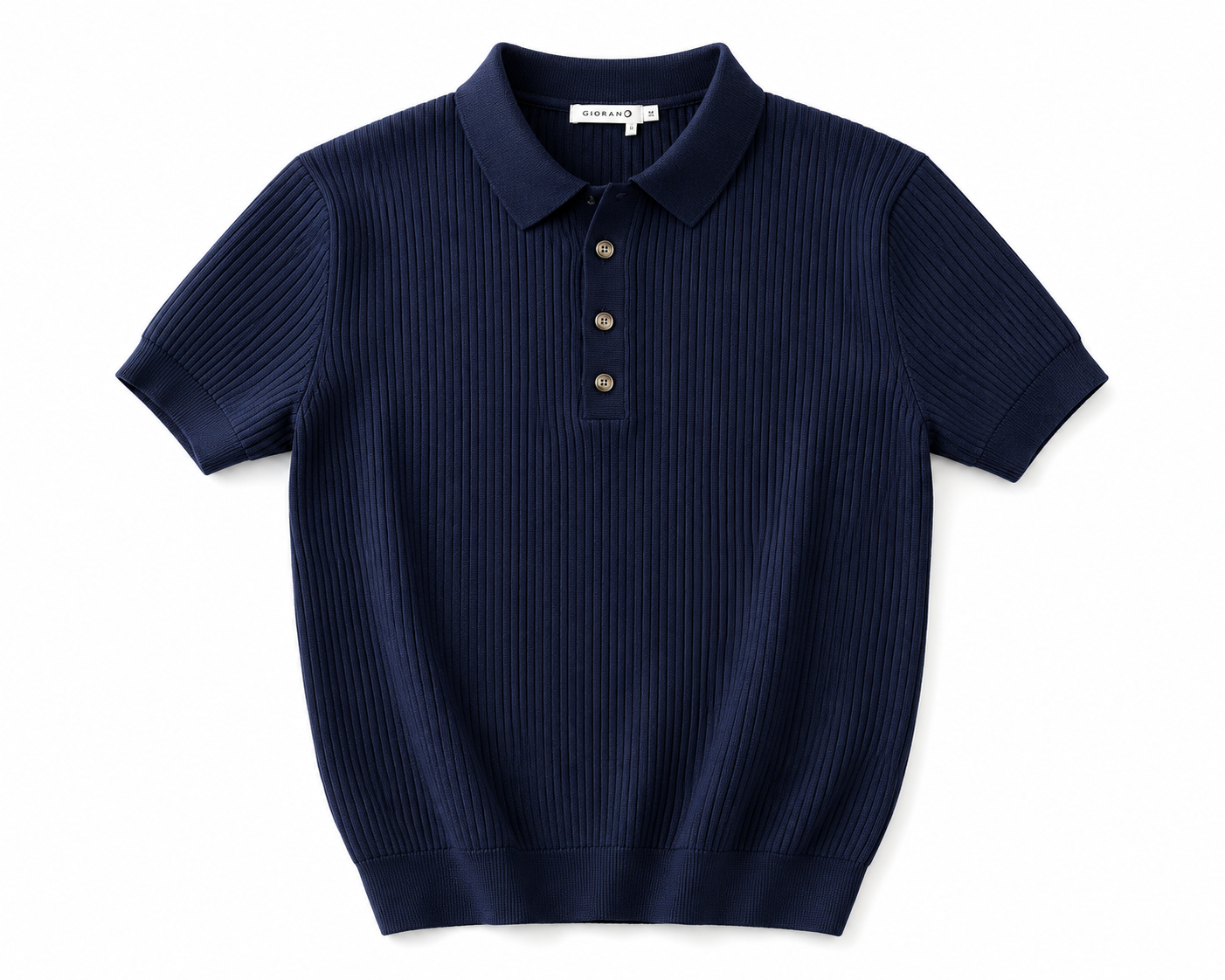 Elite Navy Ribbed Knit Polo Shirt – Premium Smart Casual Short Sleeve Polo