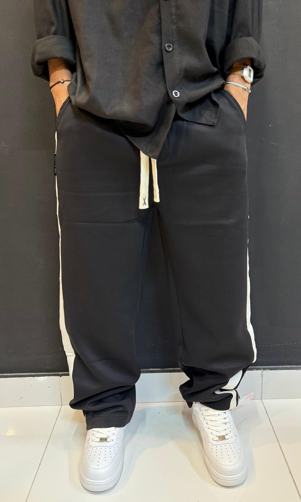 Berlin Oversized Black Side-Stripe Sweatpants