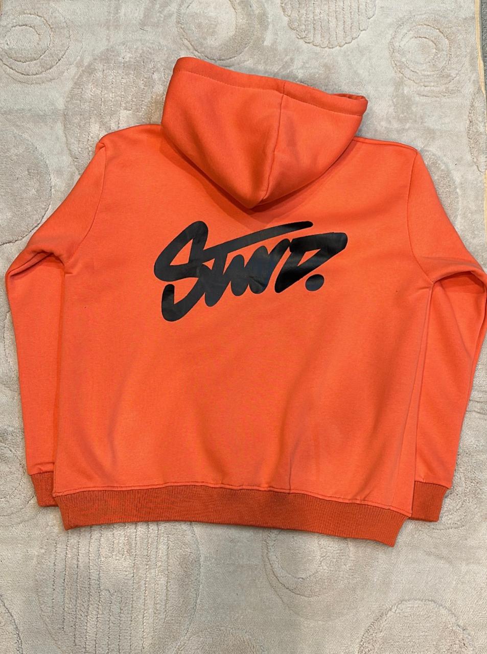 STWD Bright Orange Coral Hoodie | Black Logo & Drawstrings