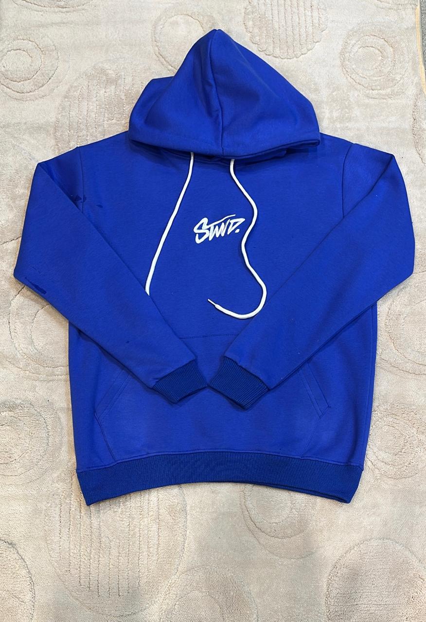 STWD. Logo Royal Blue Pullover Hoodie - Vibrant Unisex Sweatshirt with White Drawstrings