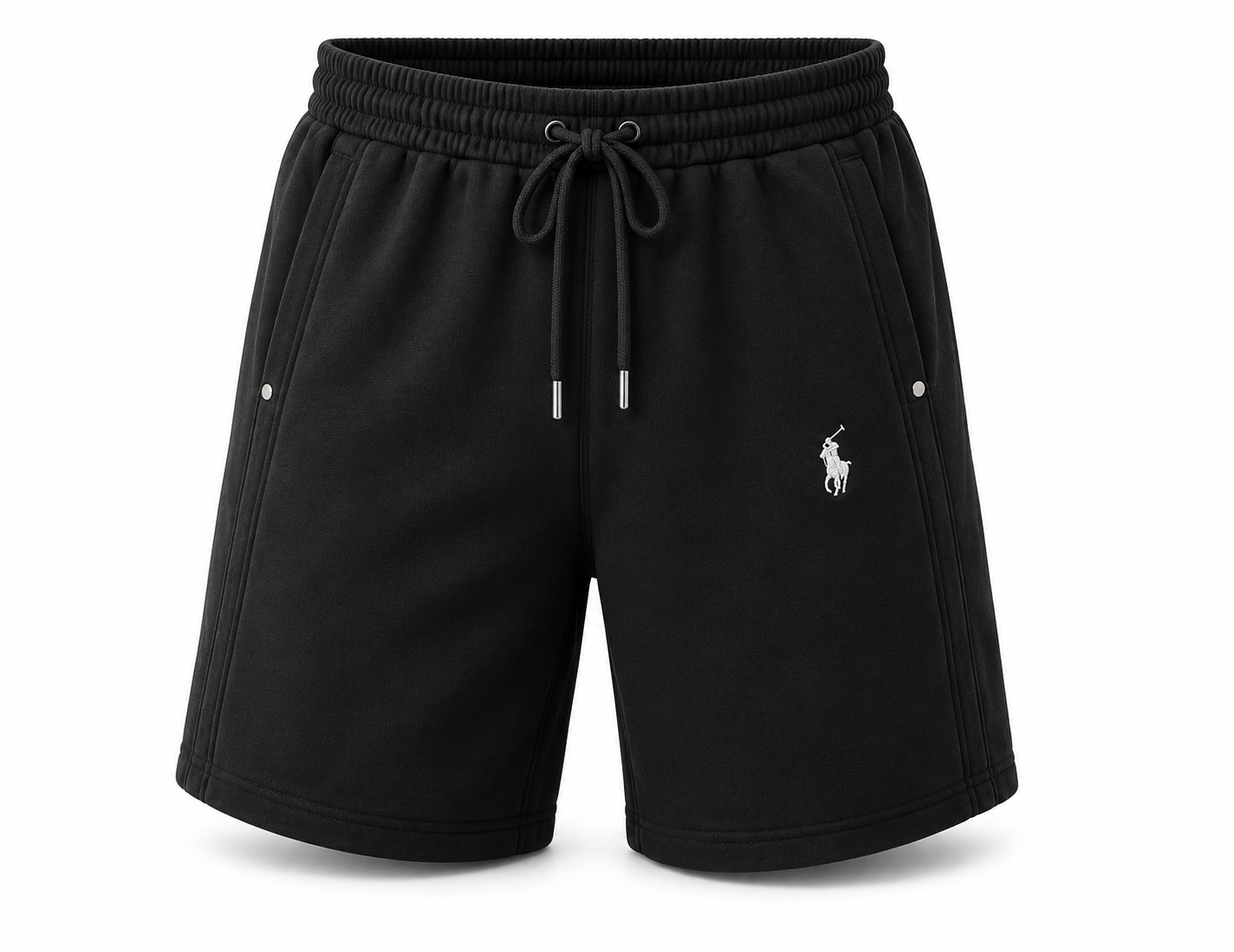 Classic Black Premium Fleece Drawstring Shorts