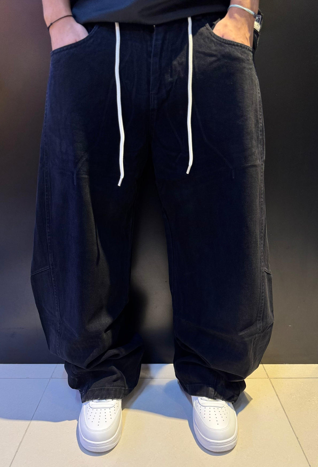 Men's Ultra-Baggy Dark Wash Denim Jeans | Oversized Wide-Leg Drawstring Streetwear Pants | Y2K Skate Style