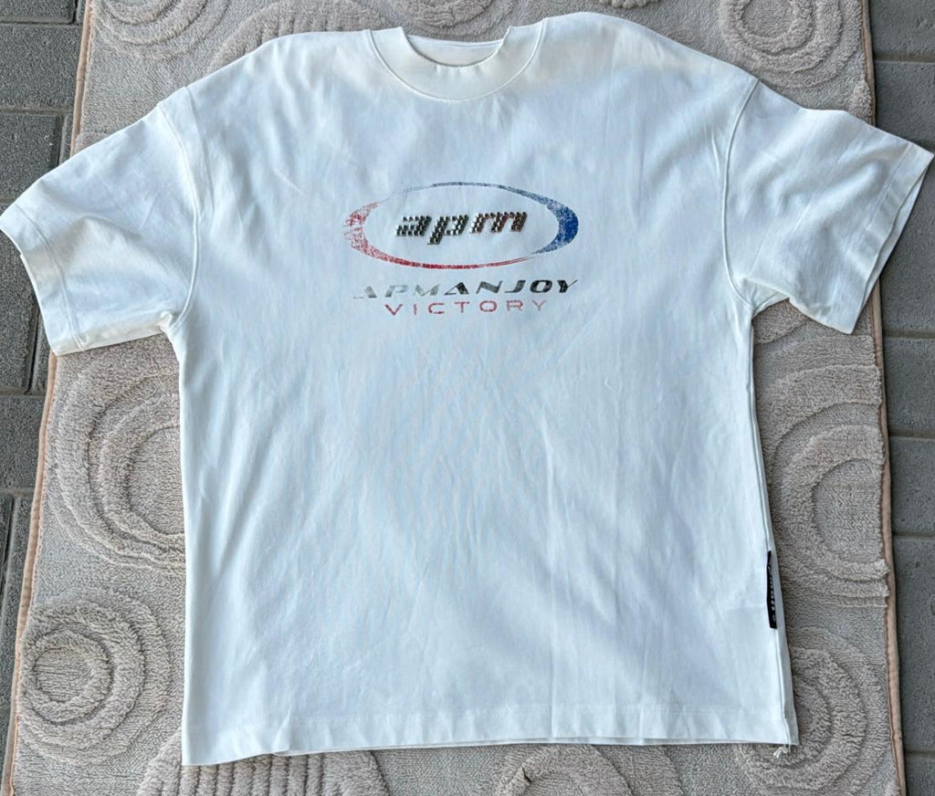 Cream White "APM APMANJOY VICTORY" Graphic T-Shirt