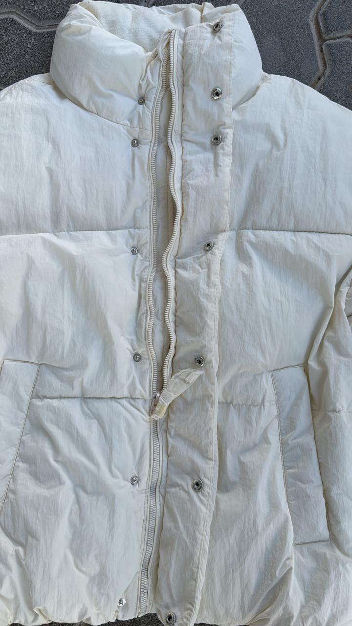Clean White Puffer Jacket | High Neck Cropped Puffy Coat | Minimalist Streetwear Outerwear