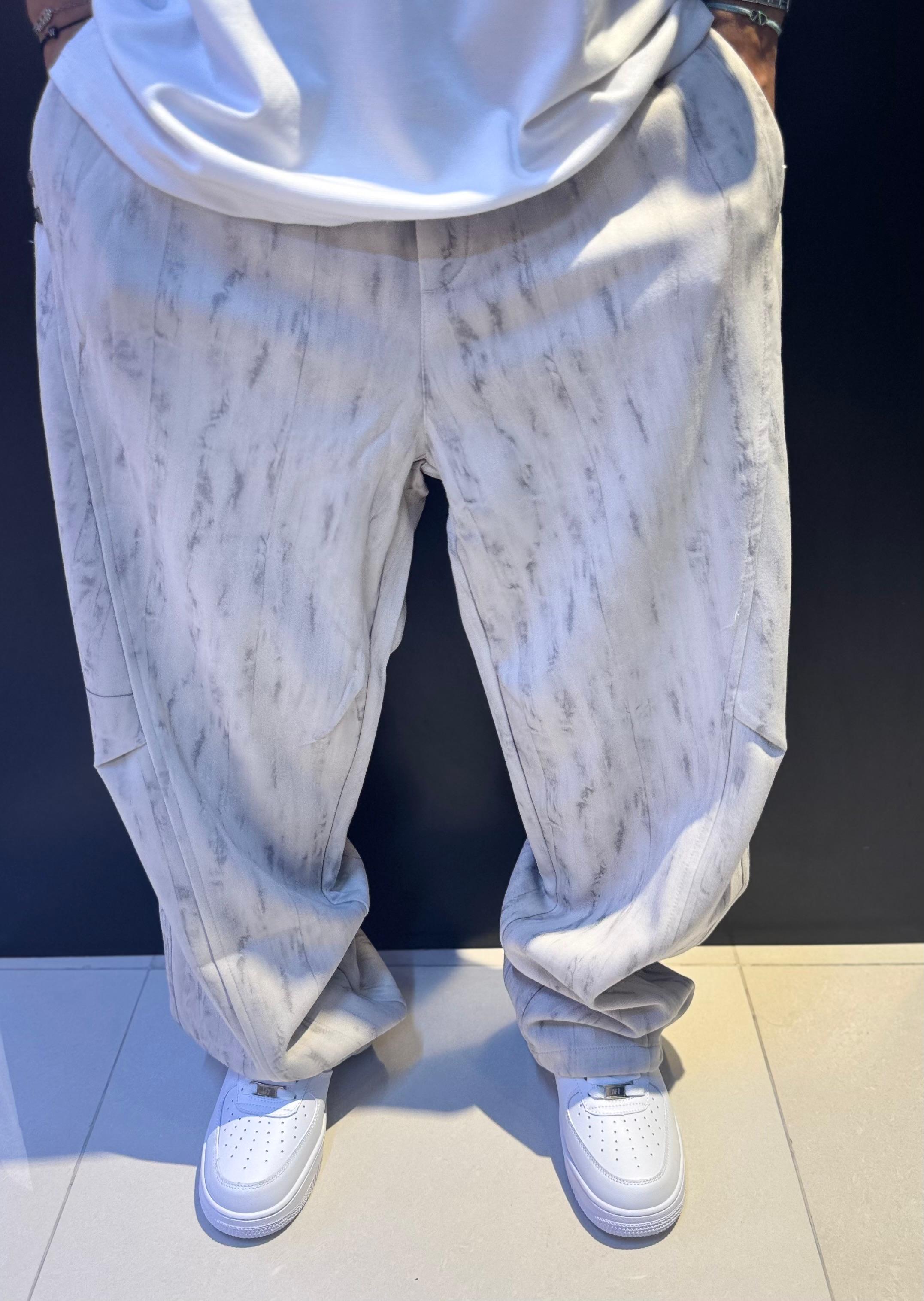 White and Gray Patterned Pants