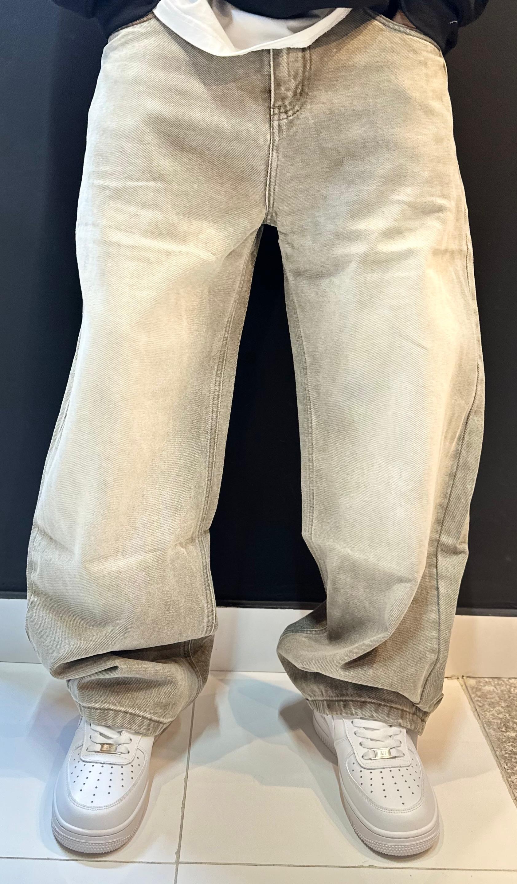 Earth-Toned Washed Baggy Denim