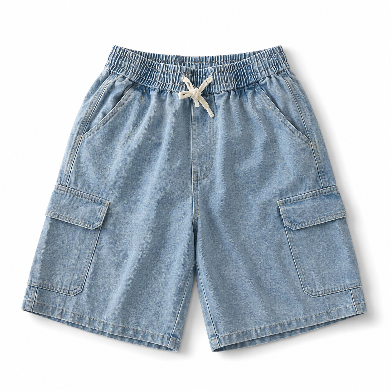 Men's Light Wash Denim Cargo Shorts – Relaxed Fit Utility Summer Shorts