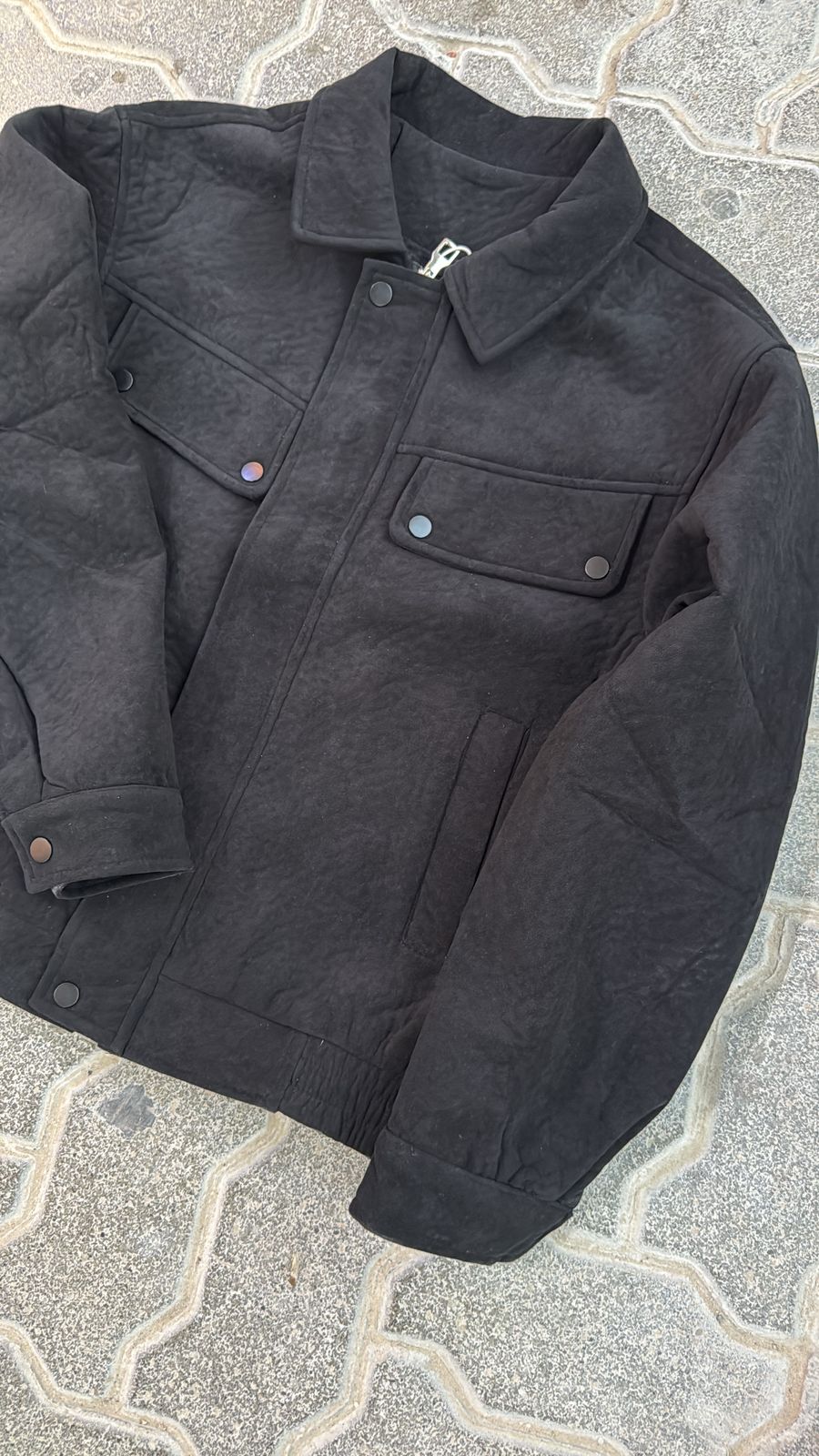 Men's Black Textured Blouson Jacket with Zip Closure