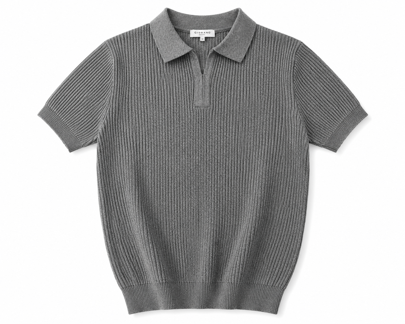 Elite Heather Grey Ribbed Knit Polo Shirt – Premium Smart Casual Short Sleeve Polo