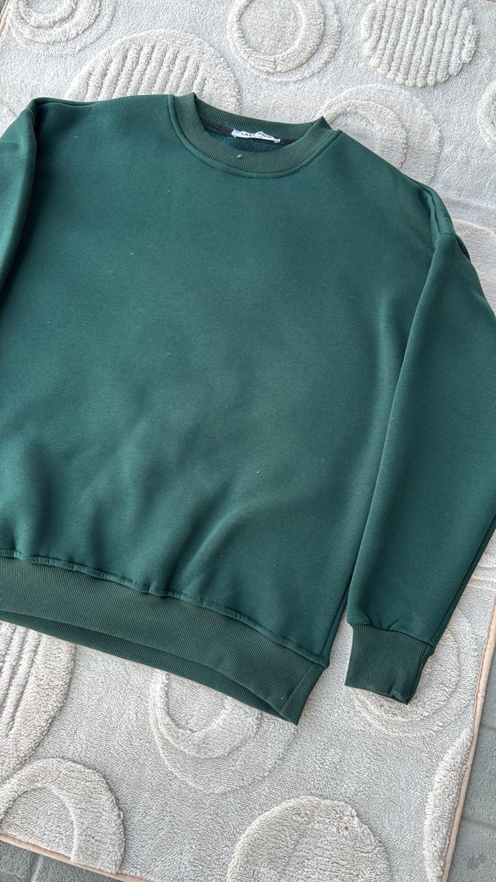 LAST PICK Forest Green Oversized Crewneck Sweatshirt | Deep Emerald Basic