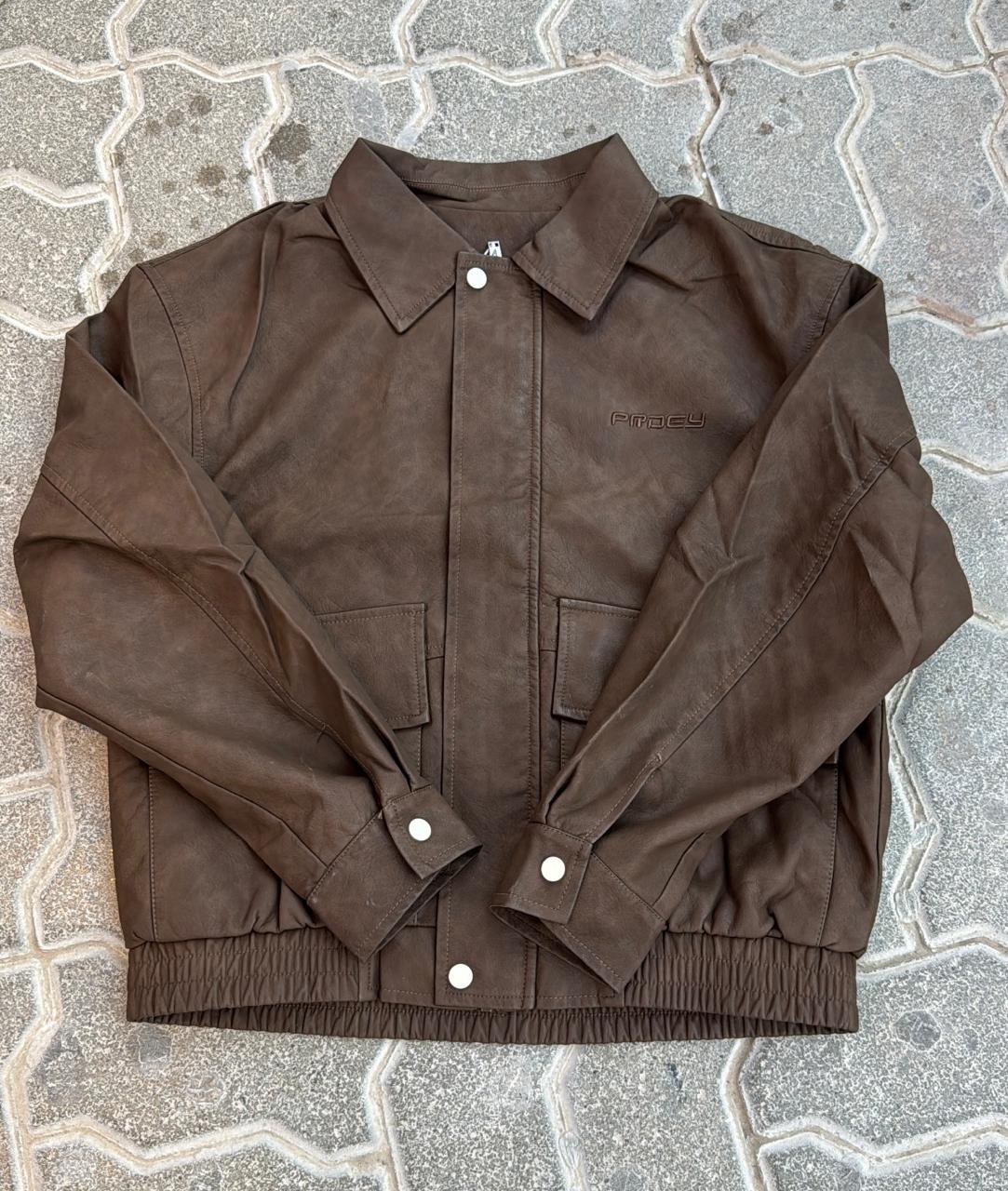 Rich Brown Faux Suede Bomber Jacket | "PRIVACY" Embroidery