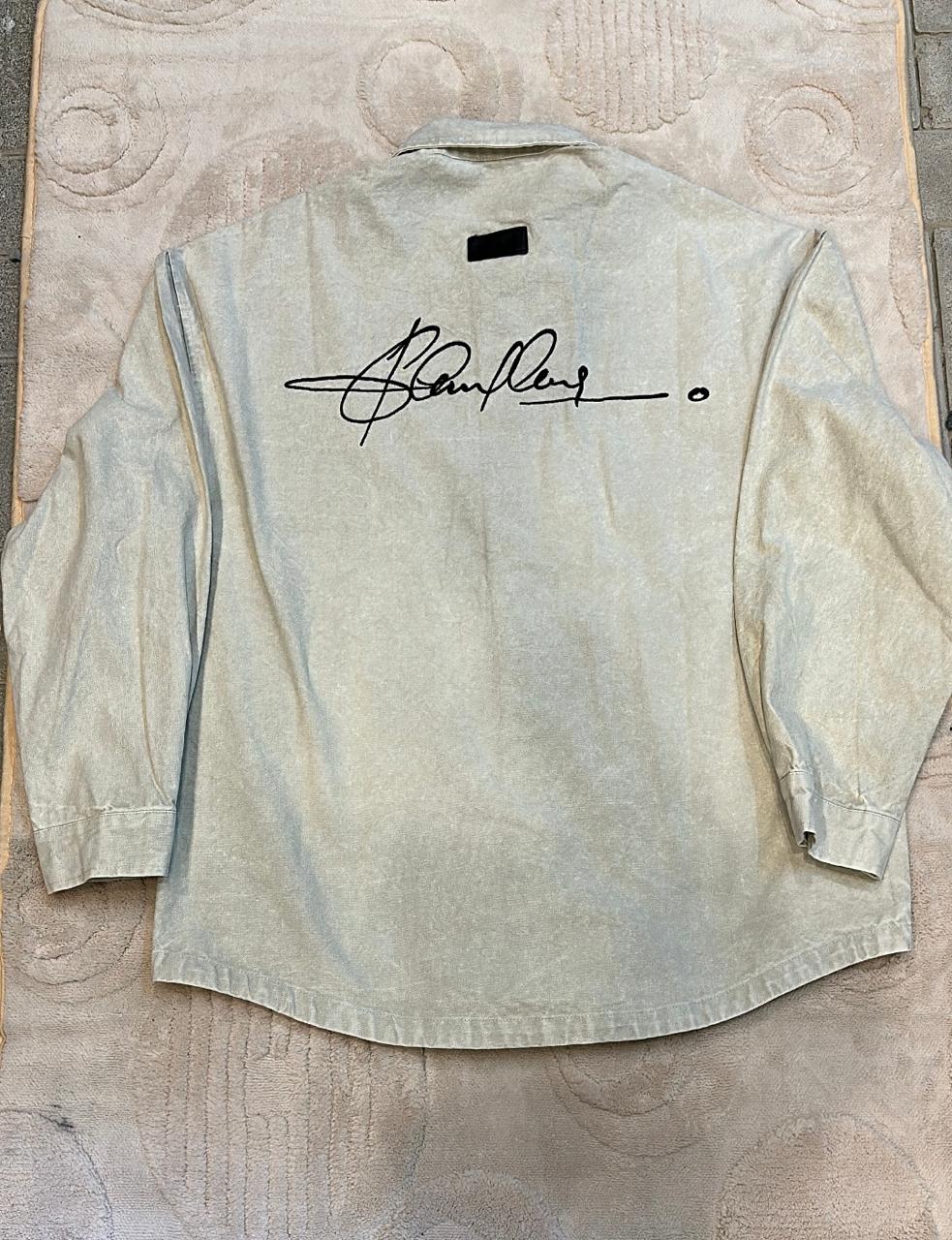 Khaki Washed Canvas Script Embroidered Shacket