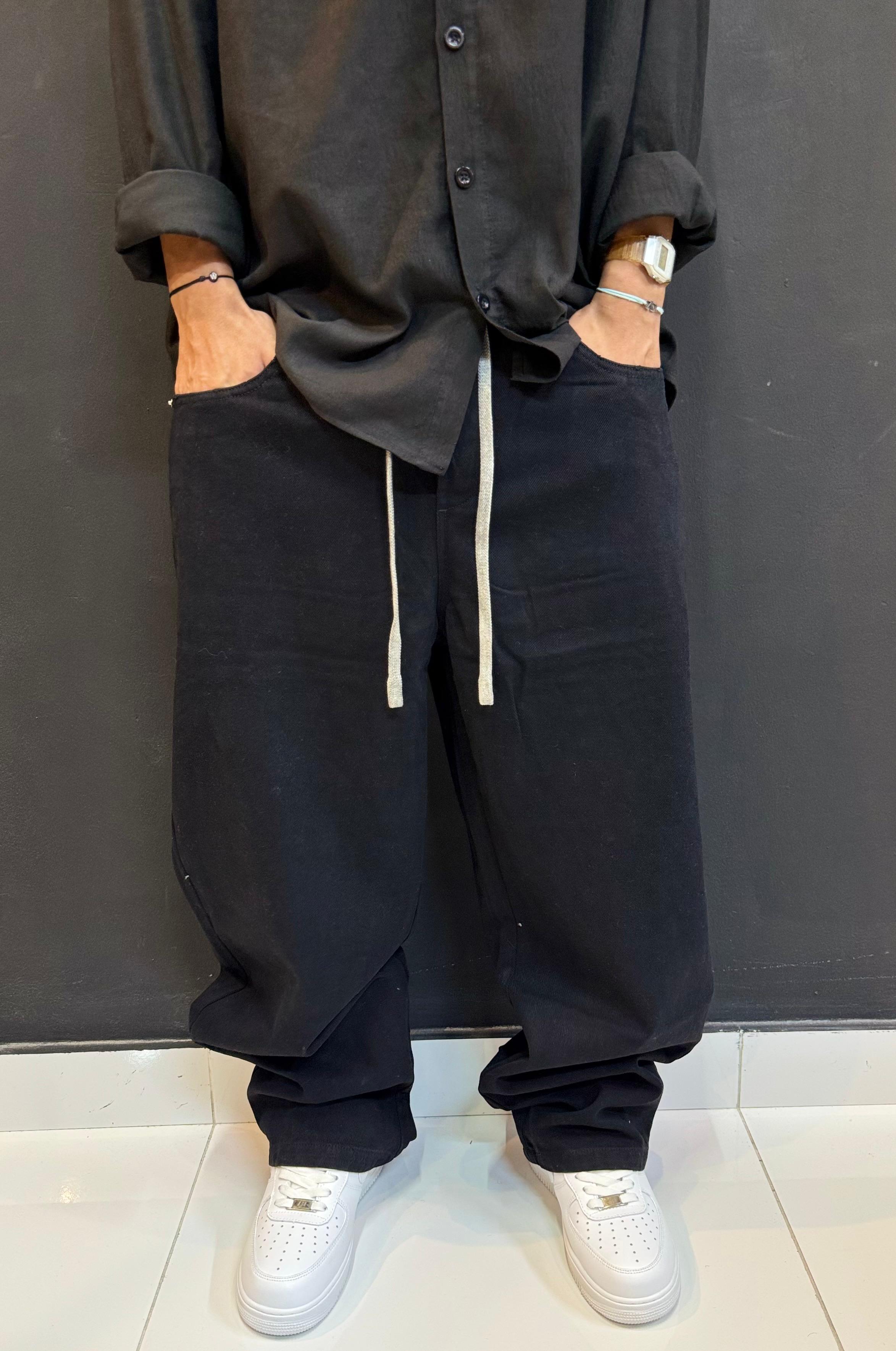 High-Shine Black Nylon Track Pants