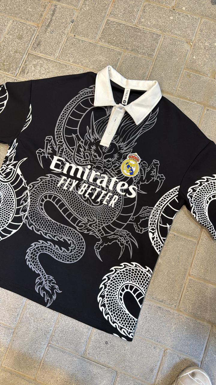 Sleek Streetwear: Real Madrid Black Dragon Polo