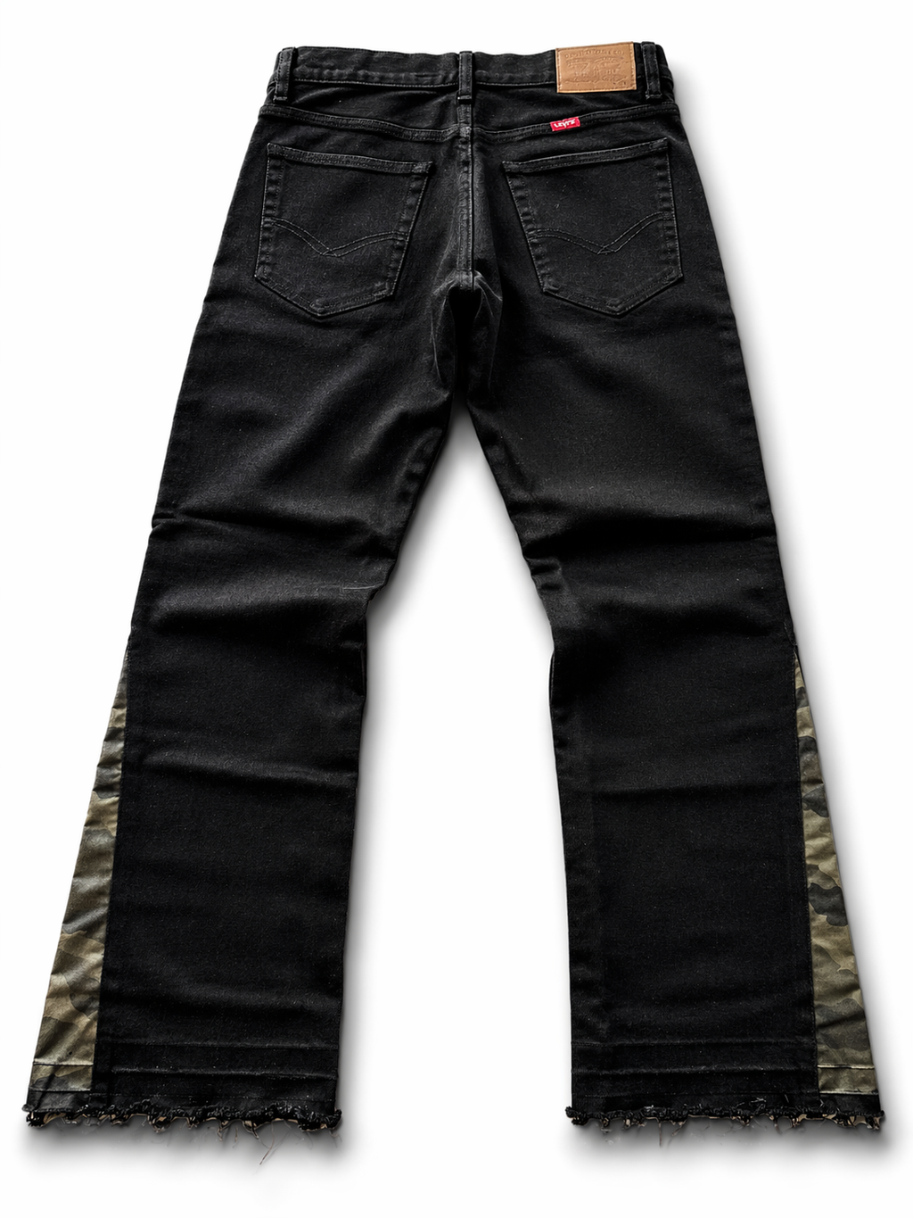Black Denim Jeans with Camo Side Panels