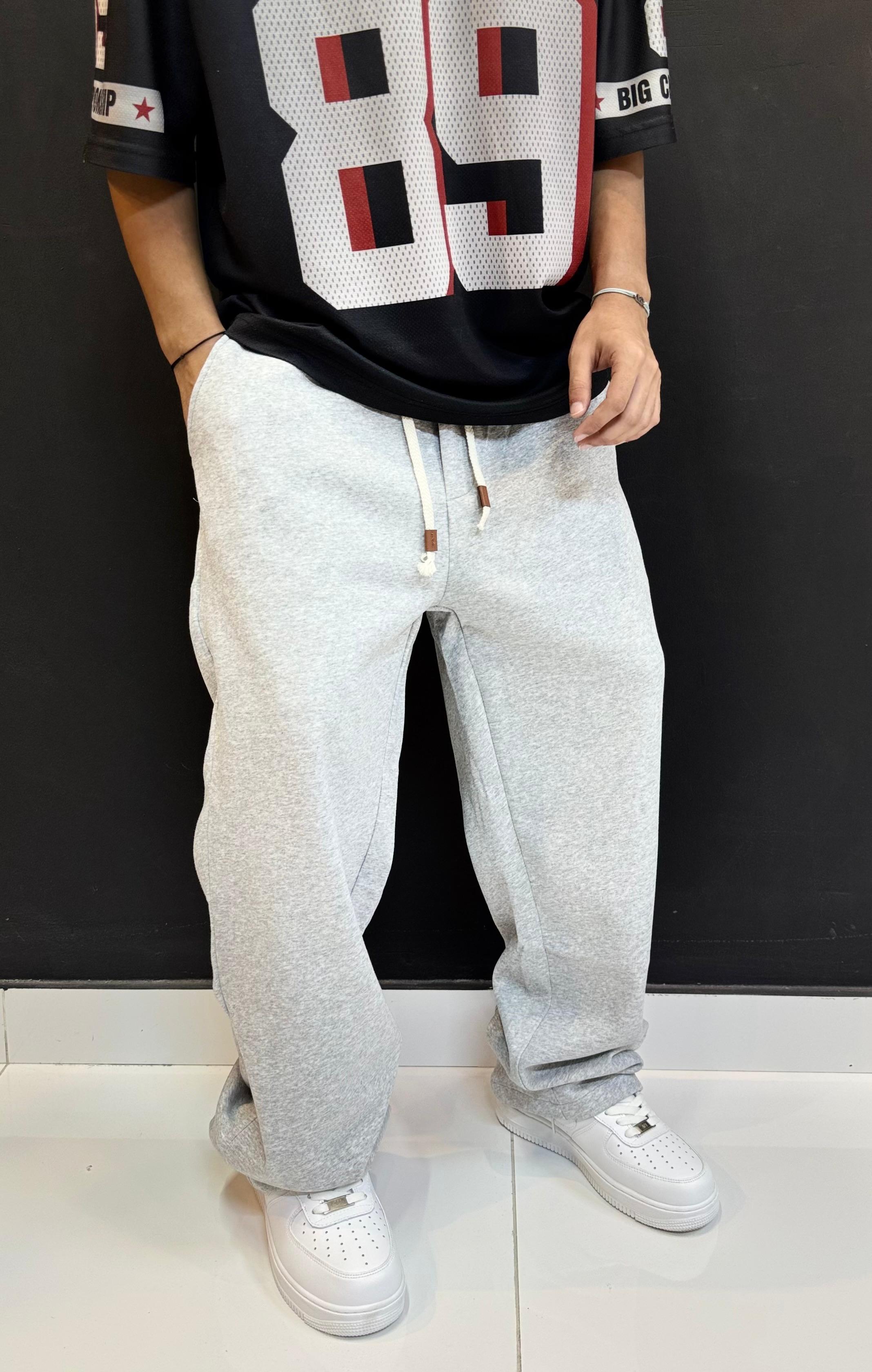 Oversized Light Grey Fleece Sweatpants | Wide Leg Drawstring Joggers