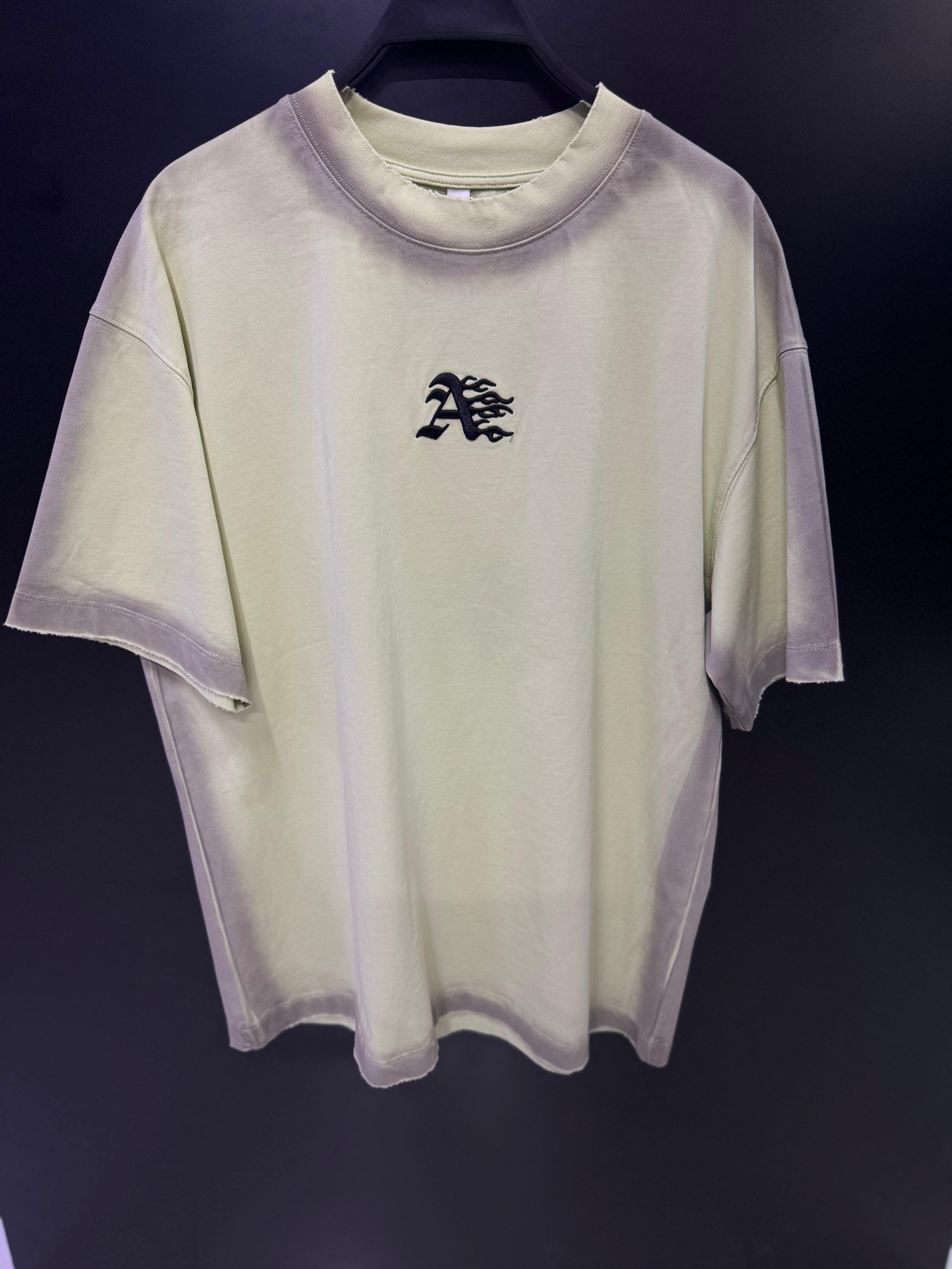 Men's Oversized Sage Green Dip-Dye T-Shirt with Embroidered Logo