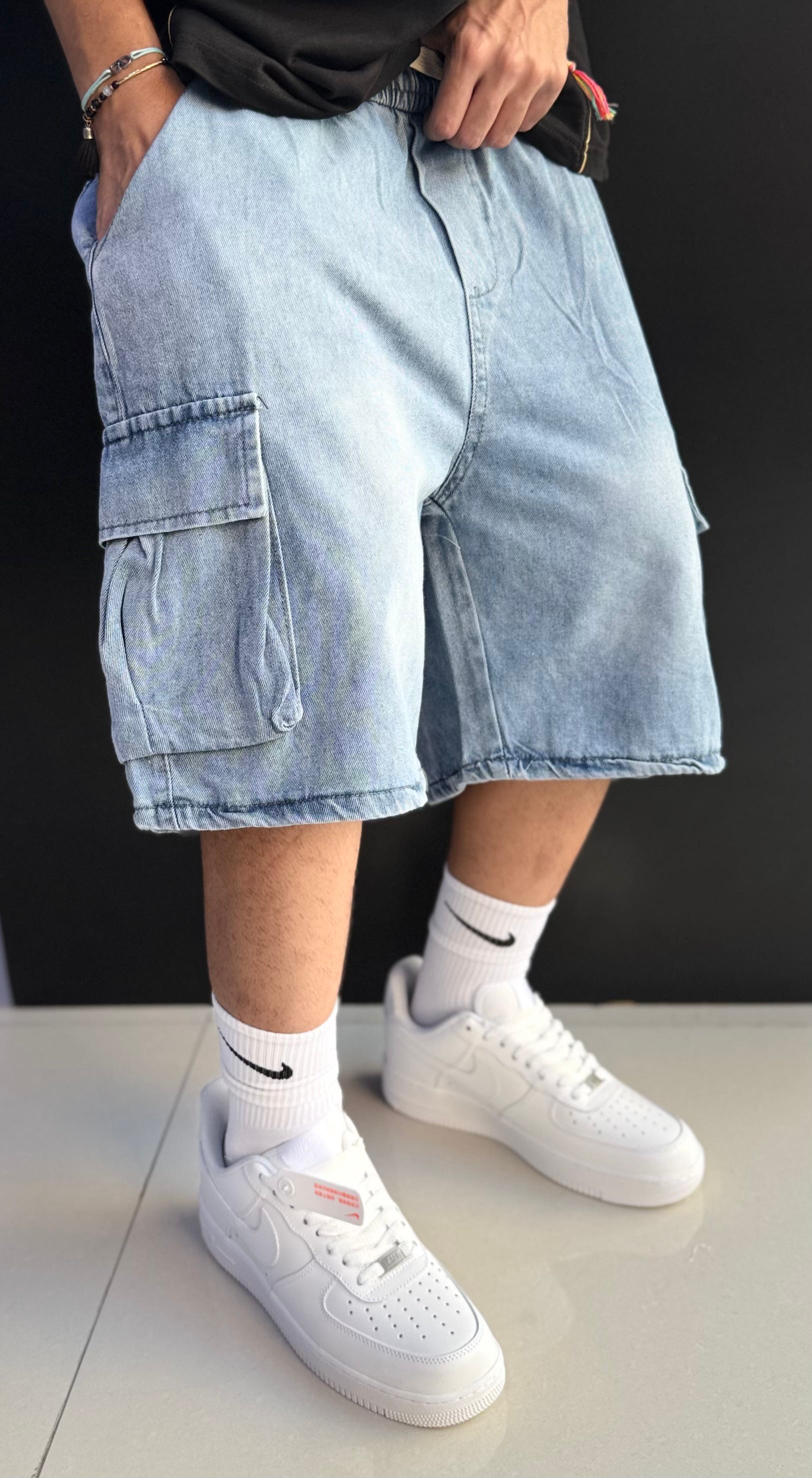 Light Wash Baggy Cargo Shorts
