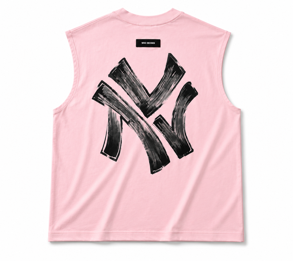 Pink Graphic Sleeveless Muscle Tee – Brushstroke Edition