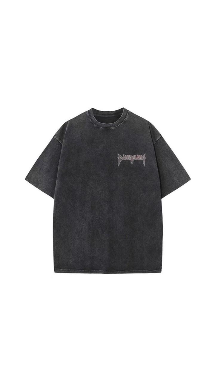 Washed Black Oversized T-Shirt with Gothic Logo