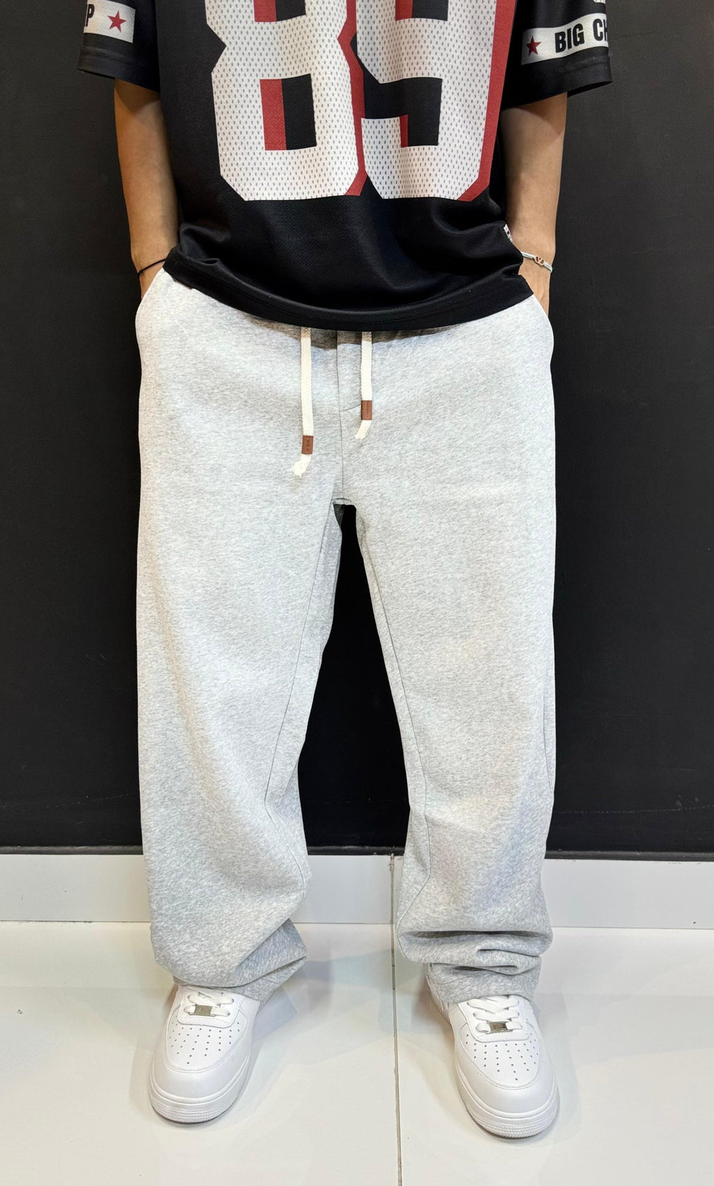 Oversized Light Grey Fleece Sweatpants | Wide Leg Drawstring Joggers