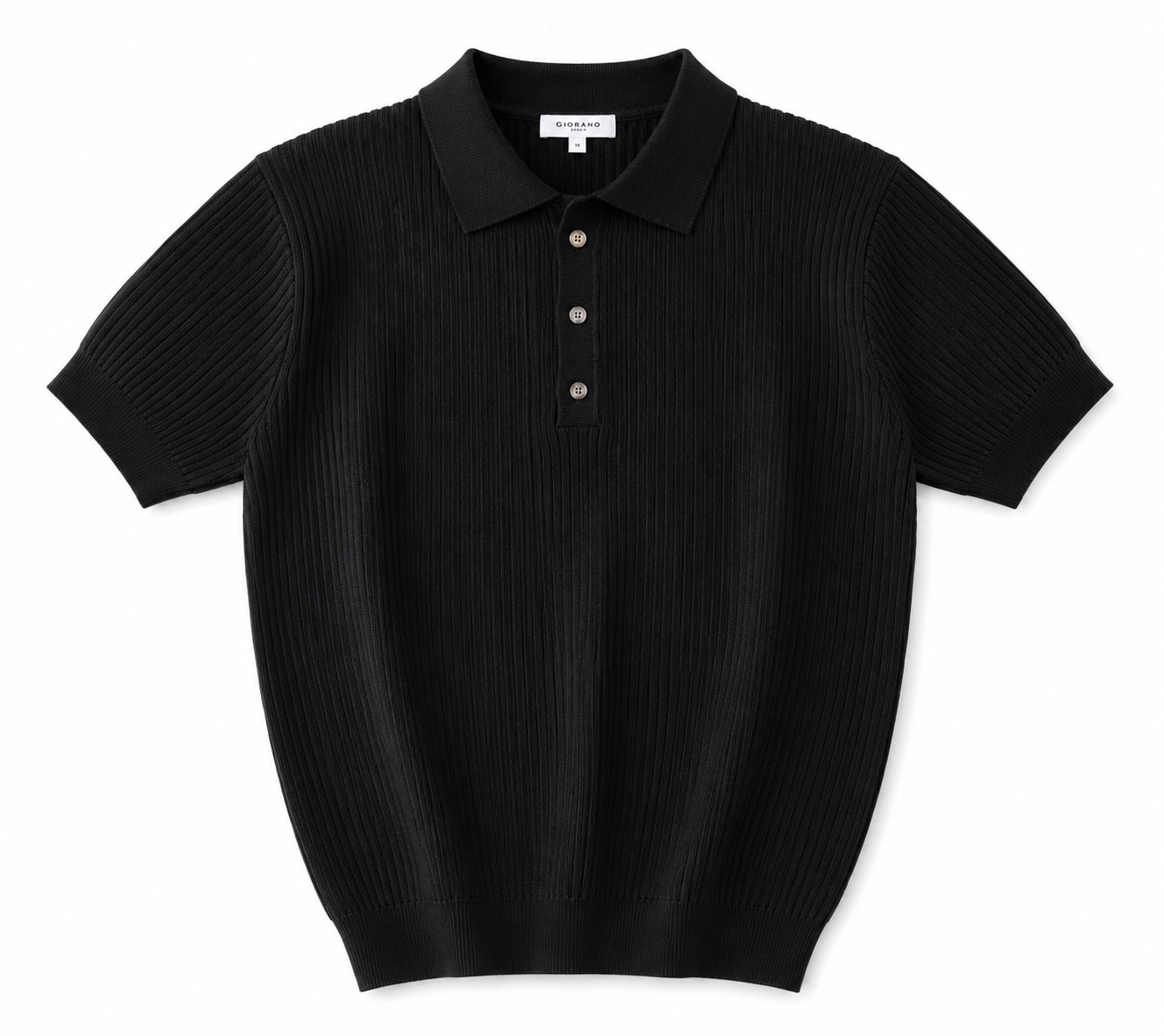 Elite Black Ribbed Knit Polo Shirt – Premium Smart Casual Short Sleeve Polo